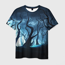 Мужская футболка 3D с принтом ДРЕМУЧИЙ ЛЕС , 100% полиэфир | прямой крой, круглый вырез горловины, длина до линии бедер | деревья | лес | луна | ночь | облака