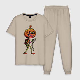 Мужская пижама хлопок с принтом Забей на Хэллоуин! , 100% хлопок | брюки и футболка прямого кроя, без карманов, на брюках мягкая резинка на поясе и по низу штанин
 | eyes | fangs | halloween | holiday | jaw | motto | muzzle | pumpkin | slogan | глаза | девиз | клыки | пасть | праздник | слоган | тыква | хэллоуин