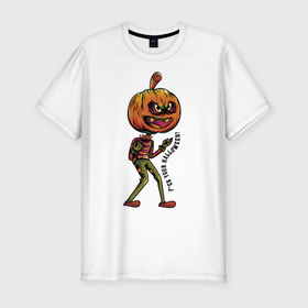Мужская футболка хлопок Slim с принтом Забей на Хэллоуин! в Петрозаводске, 92% хлопок, 8% лайкра | приталенный силуэт, круглый вырез ворота, длина до линии бедра, короткий рукав | eyes | fangs | halloween | holiday | jaw | motto | muzzle | pumpkin | slogan | глаза | девиз | клыки | пасть | праздник | слоган | тыква | хэллоуин