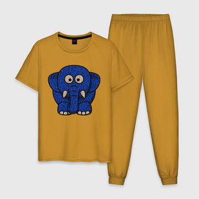 Мужская пижама хлопок с принтом Слонище в Екатеринбурге, 100% хлопок | брюки и футболка прямого кроя, без карманов, на брюках мягкая резинка на поясе и по низу штанин
 | Тематика изображения на принте: animal | elephant | животное | слон | слониха