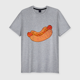 Мужская футболка хлопок Slim с принтом Хотдогич в Белгороде, 92% хлопок, 8% лайкра | приталенный силуэт, круглый вырез ворота, длина до линии бедра, короткий рукав | bread | hot dog | sausage | сосиска | хлеб | хот дог