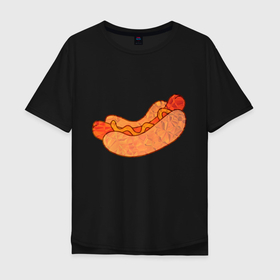 Мужская футболка хлопок Oversize с принтом Хотдогич в Тюмени, 100% хлопок | свободный крой, круглый ворот, “спинка” длиннее передней части | Тематика изображения на принте: bread | hot dog | sausage | сосиска | хлеб | хот дог