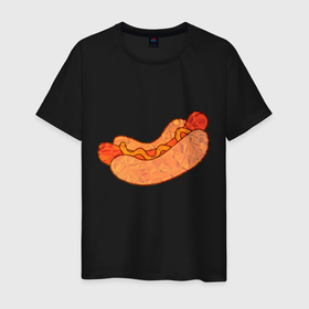 Мужская футболка хлопок с принтом Хотдогич в Екатеринбурге, 100% хлопок | прямой крой, круглый вырез горловины, длина до линии бедер, слегка спущенное плечо. | bread | hot dog | sausage | сосиска | хлеб | хот дог
