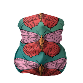 Бандана-труба 3D с принтом Зеленый принт с бабочками :) в Белгороде, 100% полиэстер, ткань с особыми свойствами — Activecool | плотность 150‒180 г/м2; хорошо тянется, но сохраняет форму | бабочки | градиент | графический | грустный | зеленый | меланхолия | насекомые | ретро | розовый | странный