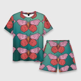 Мужской костюм с шортами 3D с принтом Зеленый принт с бабочками :) в Курске,  |  | бабочки | градиент | графический | грустный | зеленый | меланхолия | насекомые | ретро | розовый | странный