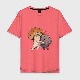Мужская футболка хлопок Oversize с принтом Боровик и шампиньон в Екатеринбурге, 100% хлопок | свободный крой, круглый ворот, “спинка” длиннее передней части | арт | белый | белый грипп | боровик | гриб | грибочек | грибы | мило | милота | рисунок | свежие грибы | свежий гриб | свежий продукт | шампиньон