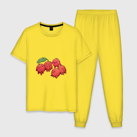 Мужская пижама хлопок с принтом Клюква в Курске, 100% хлопок | брюки и футболка прямого кроя, без карманов, на брюках мягкая резинка на поясе и по низу штанин
 | арт | клюква | красные ягоды | мило | милота | рисунок | свежая ягода | свежие ягоды | свежий продукт | ягода | ягоды