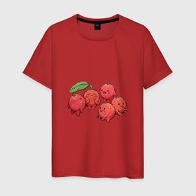 Мужская футболка хлопок с принтом Клюква в Кировске, 100% хлопок | прямой крой, круглый вырез горловины, длина до линии бедер, слегка спущенное плечо. | арт | клюква | красные ягоды | мило | милота | рисунок | свежая ягода | свежие ягоды | свежий продукт | ягода | ягоды
