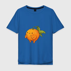Мужская футболка хлопок Oversize с принтом Мандаринчик в Курске, 100% хлопок | свободный крой, круглый ворот, “спинка” длиннее передней части | Тематика изображения на принте: арт | мило | милота | рисунок | свежие фрукты | свежий продукт | свежий фрукт | фрукт | фрукты