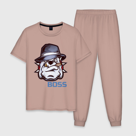 Мужская пижама хлопок с принтом Boss в Тюмени, 100% хлопок | брюки и футболка прямого кроя, без карманов, на брюках мягкая резинка на поясе и по низу штанин
 | арт | графика | животные | звери | мафия | собака