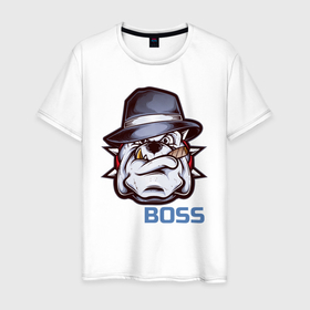 Мужская футболка хлопок с принтом Boss в Тюмени, 100% хлопок | прямой крой, круглый вырез горловины, длина до линии бедер, слегка спущенное плечо. | арт | графика | животные | звери | мафия | собака