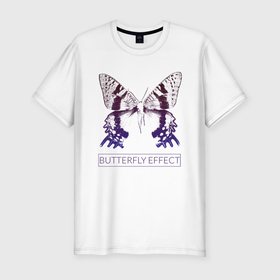 Мужская футболка хлопок Slim с принтом Эффект бабочки , 92% хлопок, 8% лайкра | приталенный силуэт, круглый вырез ворота, длина до линии бедра, короткий рукав | butterfly | butterfly effect. | бабочка | эффект бабочки