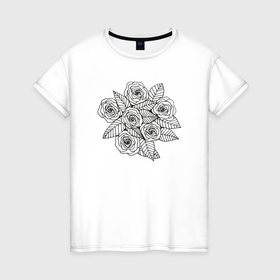 Женская футболка хлопок с принтом Розы графика в Тюмени, 100% хлопок | прямой крой, круглый вырез горловины, длина до линии бедер, слегка спущенное плечо | графика | графический | розовый куст | розочки | розы | цветочки | цветы | ч б | чб | черно белый