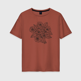 Женская футболка хлопок Oversize с принтом Розы графика в Петрозаводске, 100% хлопок | свободный крой, круглый ворот, спущенный рукав, длина до линии бедер
 | графика | графический | розовый куст | розочки | розы | цветочки | цветы | ч б | чб | черно белый