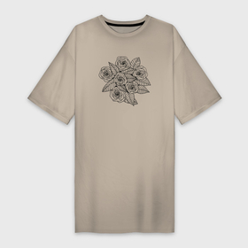Платье-футболка хлопок с принтом Розы графика ,  |  | графика | графический | розовый куст | розочки | розы | цветочки | цветы | ч б | чб | черно белый