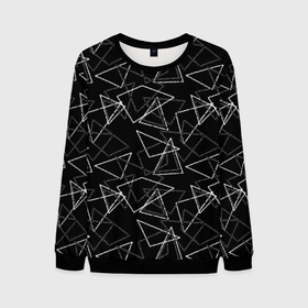 Мужской свитшот 3D с принтом Черно-белый геометрический  в Белгороде, 100% полиэстер с мягким внутренним слоем | круглый вырез горловины, мягкая резинка на манжетах и поясе, свободная посадка по фигуре | абстрактный | геометрические фигуры | монохромный | мужской | треугольники | черный и белый | черный фон