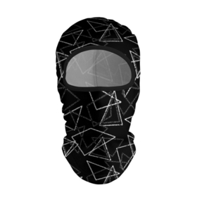 Балаклава 3D с принтом Черно-белый геометрический  в Екатеринбурге, 100% полиэстер, ткань с особыми свойствами — Activecool | плотность 150–180 г/м2; хорошо тянется, но при этом сохраняет форму. Закрывает шею, вокруг отверстия для глаз кайма. Единый размер | абстрактный | геометрические фигуры | монохромный | мужской | треугольники | черный и белый | черный фон