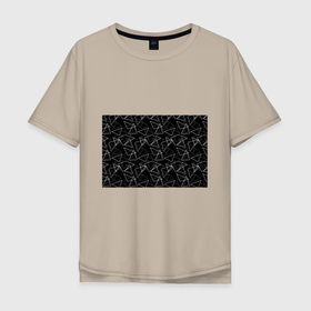 Мужская футболка хлопок Oversize с принтом Черно-белый геометрический  в Курске, 100% хлопок | свободный крой, круглый ворот, “спинка” длиннее передней части | абстрактный | геометрические фигуры | монохромный | мужской | треугольники | черный и белый | черный фон