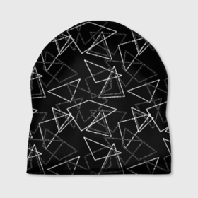 Шапка 3D с принтом Черно-белый геометрический  в Новосибирске, 100% полиэстер | универсальный размер, печать по всей поверхности изделия | абстрактный | геометрические фигуры | монохромный | мужской | треугольники | черный и белый | черный фон