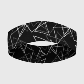 Повязка на голову 3D с принтом Черно белый геометрический в Кировске,  |  | абстрактный | геометрические фигуры | монохромный | мужской | треугольники | черный и белый | черный фон