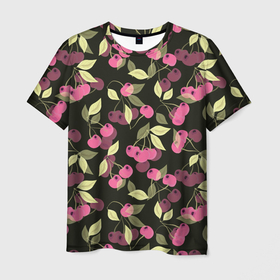 Мужская футболка 3D с принтом Вишневый сад  в Тюмени, 100% полиэфир | прямой крой, круглый вырез горловины, длина до линии бедер | вишневый | вишня | детский | для девочки | малышам | розовый | черный | ягоды