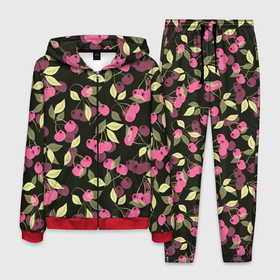Мужской костюм 3D с принтом Вишневый сад  в Екатеринбурге, 100% полиэстер | Манжеты и пояс оформлены тканевой резинкой, двухслойный капюшон со шнурком для регулировки, карманы спереди | вишневый | вишня | детский | для девочки | малышам | розовый | черный | ягоды