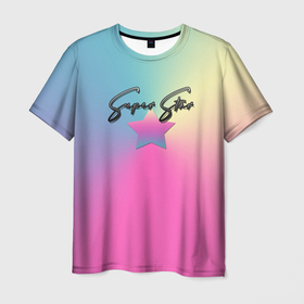 Мужская футболка 3D с принтом Супер Стар в Кировске, 100% полиэфир | прямой крой, круглый вырез горловины, длина до линии бедер | градиент | детский | для женщин | желтый | звезда | малышам | надпись | розовый