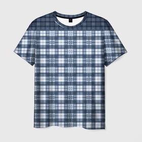 Мужская футболка 3D с принтом Синий узор в клетку  в Петрозаводске, 100% полиэфир | прямой крой, круглый вырез горловины, длина до линии бедер | белый и синий | клетка | клетчатый узор | мальчиковый | молодежный | мужской | синий | современный | шотландка