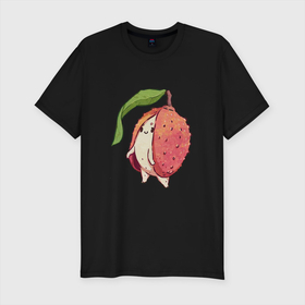 Мужская футболка хлопок Slim с принтом Личи в Тюмени, 92% хлопок, 8% лайкра | приталенный силуэт, круглый вырез ворота, длина до линии бедра, короткий рукав | арт | личи | мило | милота | рисунок | свежие фрукты | свежий продукт | свежий фрукт | фрукт | фрукты