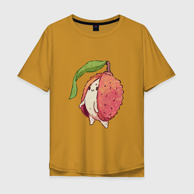 Мужская футболка хлопок Oversize с принтом Личи в Тюмени, 100% хлопок | свободный крой, круглый ворот, “спинка” длиннее передней части | Тематика изображения на принте: арт | личи | мило | милота | рисунок | свежие фрукты | свежий продукт | свежий фрукт | фрукт | фрукты