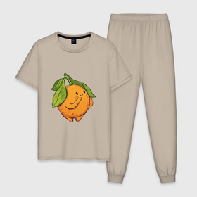 Мужская пижама хлопок с принтом Апельсин в Петрозаводске, 100% хлопок | брюки и футболка прямого кроя, без карманов, на брюках мягкая резинка на поясе и по низу штанин
 | апельсин | арт | мило | милота | рисунок | свежие фрукты | свежий продукт | свежий фрукт | фрукт | фрукты