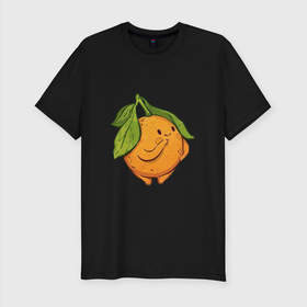 Мужская футболка хлопок Slim с принтом Апельсин в Новосибирске, 92% хлопок, 8% лайкра | приталенный силуэт, круглый вырез ворота, длина до линии бедра, короткий рукав | апельсин | арт | мило | милота | рисунок | свежие фрукты | свежий продукт | свежий фрукт | фрукт | фрукты