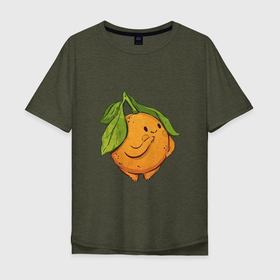 Мужская футболка хлопок Oversize с принтом Апельсин , 100% хлопок | свободный крой, круглый ворот, “спинка” длиннее передней части | апельсин | арт | мило | милота | рисунок | свежие фрукты | свежий продукт | свежий фрукт | фрукт | фрукты
