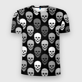 Мужская футболка 3D спортивная с принтом Черно-белый готический  в Новосибирске, 100% полиэстер с улучшенными характеристиками | приталенный силуэт, круглая горловина, широкие плечи, сужается к линии бедра | абстрактный | готический узор | модный | серый | современный | черепа | черно белый | черный фон