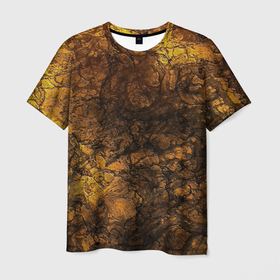 Мужская футболка 3D с принтом Абстрактный узор текстура , 100% полиэфир | прямой крой, круглый вырез горловины, длина до линии бедер | Тематика изображения на принте: каменный узор | камень | коричневый | маскировочный | милитари | мраморный | темный оранжевый | черный и оранжевый