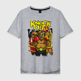 Мужская футболка хлопок Oversize с принтом Горилла боксёр в Курске, 100% хлопок | свободный крой, круглый ворот, “спинка” длиннее передней части | бокс | горилла | пояс | ринг | уличный стиль