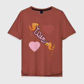 Мужская футболка хлопок Oversize с принтом Любовь в Курске, 100% хлопок | свободный крой, круглый ворот, “спинка” длиннее передней части | любовь | надпись на английском | попугаи | птицы | сердца