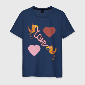 Мужская футболка хлопок с принтом Любовь в Санкт-Петербурге, 100% хлопок | прямой крой, круглый вырез горловины, длина до линии бедер, слегка спущенное плечо. | любовь | надпись на английском | попугаи | птицы | сердца