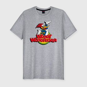 Мужская футболка хлопок Slim с принтом Дятел Вуди лого в Новосибирске, 92% хлопок, 8% лайкра | приталенный силуэт, круглый вырез ворота, длина до линии бедра, короткий рукав | animals | cartoon | character | head | laughter | logo | woody woodpecker | дятел вуди | животные | лого | мультики | персонаж | смех