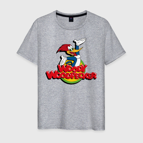 Мужская футболка хлопок с принтом Дятел Вуди лого , 100% хлопок | прямой крой, круглый вырез горловины, длина до линии бедер, слегка спущенное плечо. | animals | cartoon | character | head | laughter | logo | woody woodpecker | дятел вуди | животные | лого | мультики | персонаж | смех