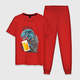 Мужская пижама хлопок с принтом Пиво - Панко - Завр в Тюмени, 100% хлопок | брюки и футболка прямого кроя, без карманов, на брюках мягкая резинка на поясе и по низу штанин
 | dinosaur | pivo | pivozavr | динозавр | прикол