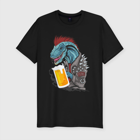 Мужская футболка хлопок Slim с принтом Пиво - Панко - Завр в Тюмени, 92% хлопок, 8% лайкра | приталенный силуэт, круглый вырез ворота, длина до линии бедра, короткий рукав | dinosaur | pivo | pivozavr | динозавр | прикол
