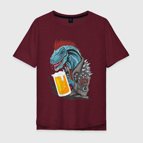 Мужская футболка хлопок Oversize с принтом Пиво - Панко - Завр в Тюмени, 100% хлопок | свободный крой, круглый ворот, “спинка” длиннее передней части | dinosaur | pivo | pivozavr | динозавр | прикол
