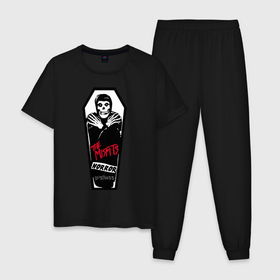 Мужская пижама хлопок с принтом Misfits grave в Новосибирске, 100% хлопок | брюки и футболка прямого кроя, без карманов, на брюках мягкая резинка на поясе и по низу штанин
 | metal | misfits | punk | punkrock | rock | themisfits | мисфитс | панк | панкрок