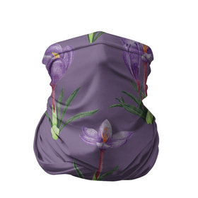 Бандана-труба 3D с принтом Цветы шафрана на фиолетовом в Новосибирске, 100% полиэстер, ткань с особыми свойствами — Activecool | плотность 150‒180 г/м2; хорошо тянется, но сохраняет форму | 8 марта | flowers | march 8 | spring | ботаническая иллюстрация | весна | день рождения | зеленый | лето | любовь | праздник | принт | природа | растения | фиолетовый | цветы | шафран