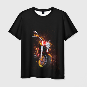 Мужская футболка 3D с принтом неудержимый огонь в Курске, 100% полиэфир | прямой крой, круглый вырез горловины, длина до линии бедер | гонки | мотоцикл | пожарный | топор | череп