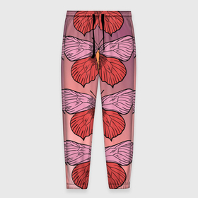 Мужские брюки 3D с принтом Розовый принт с бабочками  в Петрозаводске, 100% полиэстер | манжеты по низу, эластичный пояс регулируется шнурком, по бокам два кармана без застежек, внутренняя часть кармана из мелкой сетки | бабочки | градиент | грустый | меланхолия | мотылек | насекомые | розовый | цветочки