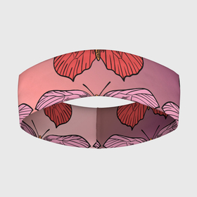 Повязка на голову 3D с принтом Розовый принт с бабочками в Петрозаводске,  |  | бабочки | градиент | грустый | меланхолия | мотылек | насекомые | розовый | цветочки