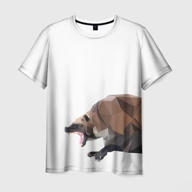 Мужская футболка 3D с принтом Росомаха в Кировске, 100% полиэфир | прямой крой, круглый вырез горловины, длина до линии бедер | животное | зверь | злость | куница | медведь | милое животное | полигональный | росомаха | собака