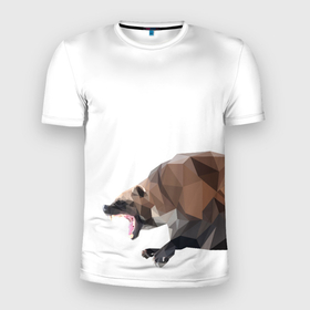 Мужская футболка 3D спортивная с принтом Росомаха в Кировске, 100% полиэстер с улучшенными характеристиками | приталенный силуэт, круглая горловина, широкие плечи, сужается к линии бедра | животное | зверь | злость | куница | медведь | милое животное | полигональный | росомаха | собака